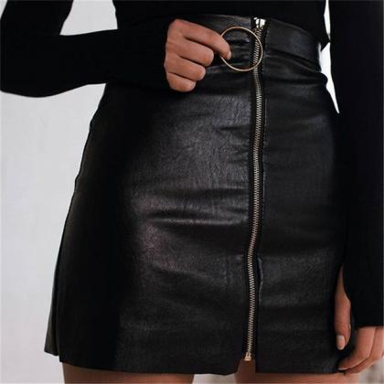 Zippers Pu Leather Skirt