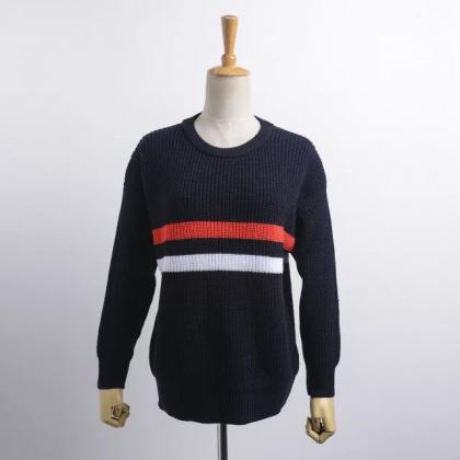 Knitted Crew Neck Long Cuffed Sleev..