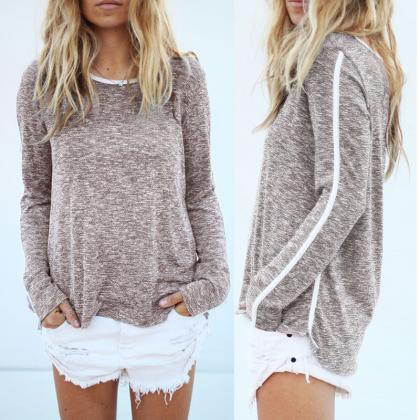Round Neck Loose Long-Sleeved T-Shi..