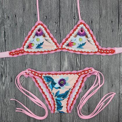 Sexy Pink Printed Bikini Swimwear