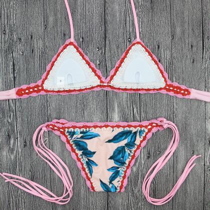 Sexy Pink Printed Bikini Swimwear
