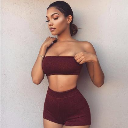 2018 Sexy Solid Color Sleeveless Two-piece