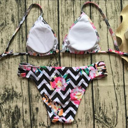 2018 Sexy Striped Print Bikini Swimsuit