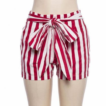 Red And White Stripes High Rise Shorts Featuring..