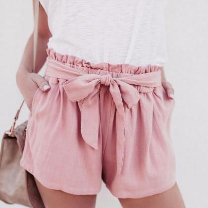 Solid Color High Waist Casual Short..