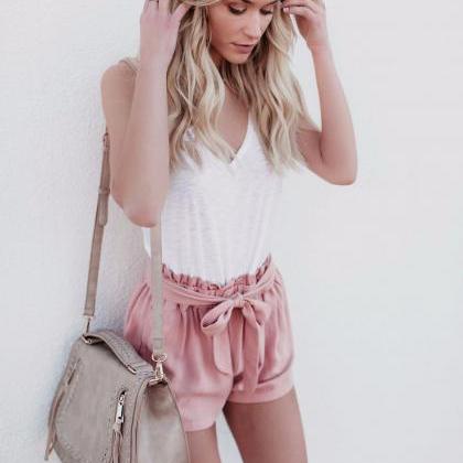 Solid Color High Waist Casual Short..