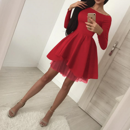 Solid Color Fashion Round Neck Long Sleeve Dress