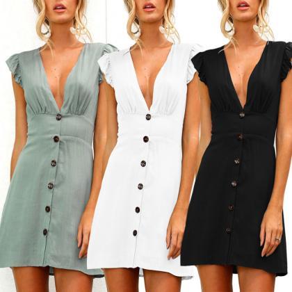 Design Sexy V-neck Button Dress