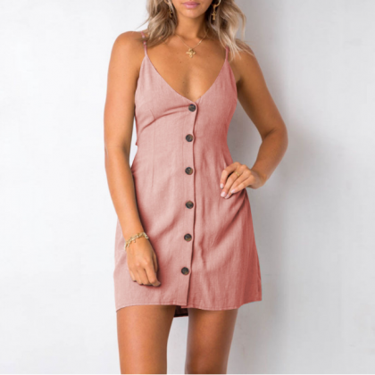 Sexy Sling Solid Color Open Back Bow Dress