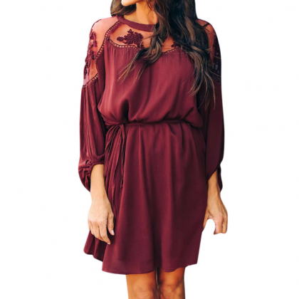 Sweet Round Collar Solid Color Long Sleeve Chiffon..