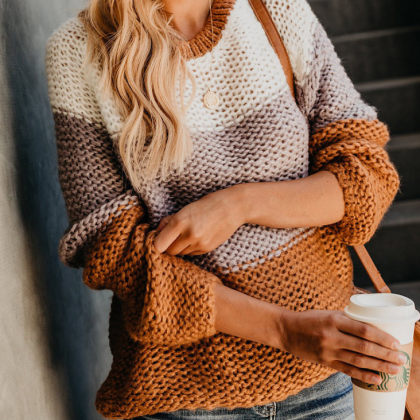 Round Neck Fashion Color Matching Knit Sweater