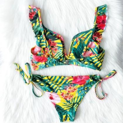 Backless Printing Bikini Split Swimsuit