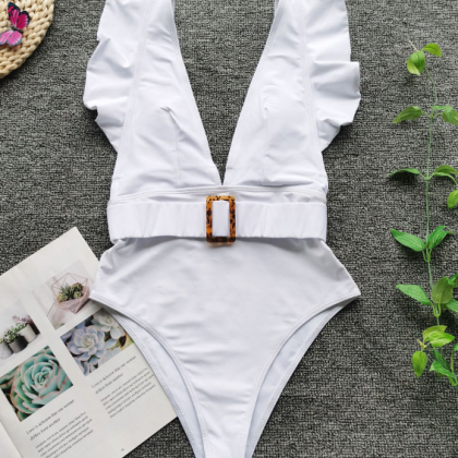 White One-piece Flounced Swimsuit Bikini