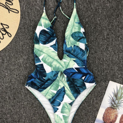Leaf Print Sexy One-piece Bikini Swimsuit