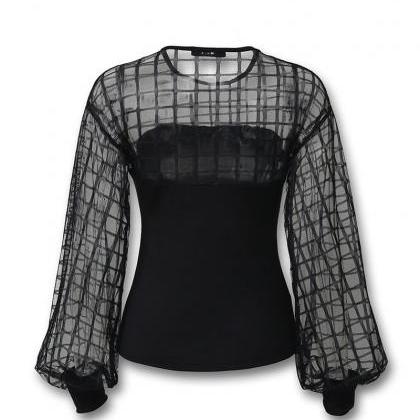 Women's Loose Sexy Long-sleeved Mesh..