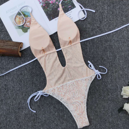 Lace One-piece Open Back Bikini Swimsuit