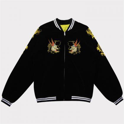 Loose Zipper Long-sleeved Embroidered Jacket