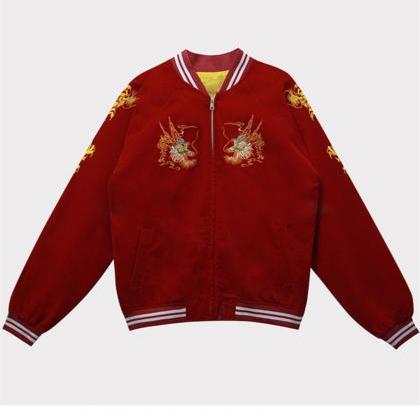 Loose Zipper Long-sleeved Embroidered Jacket