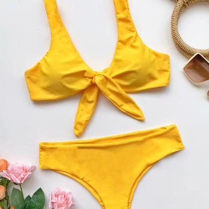 Design Solid Color Bikini Bowknot Swimsuit