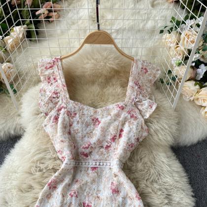 Vintage Sweet Embroidery Print Sling Dress
