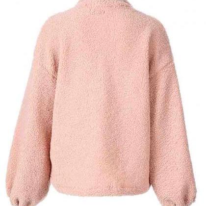 Pink Long Sleeve Zipper Cardigan Coat
