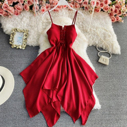 Solid Color Sleeveless Irregular Sling Dress