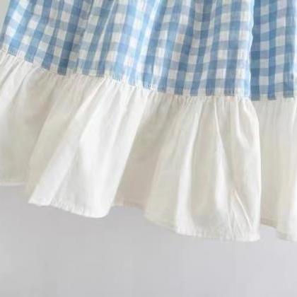 Fashion Light Blue Plaid Flounces A-line Skirt