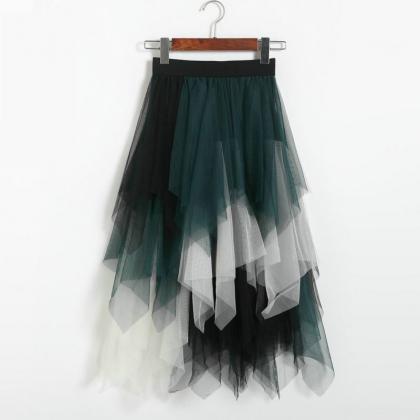 Irregular Mesh Patchwork Color Contrast Skirt