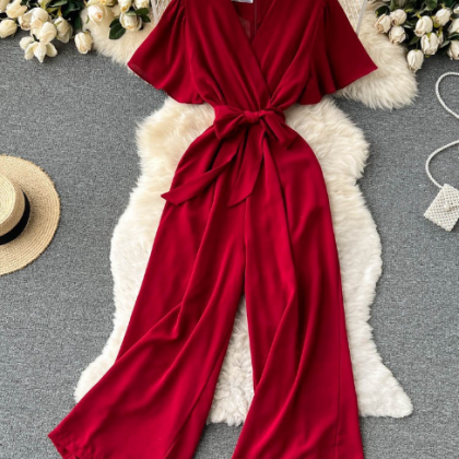 Fashion Sexy Simple V-neck Jumpsuit