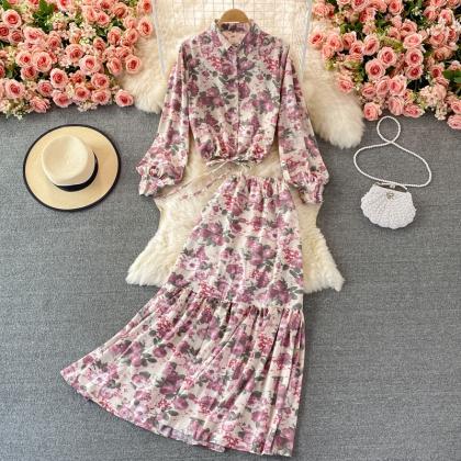 Fashion Cute Floral Two Pieces Dress