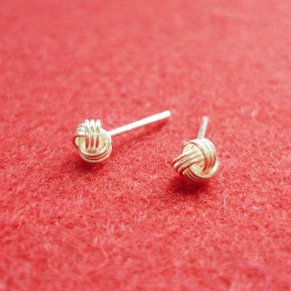 Small Bright Knot Silver Stud Earrings
