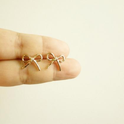 The Bow Rose Gold Stud Earrings - Gift Under 15