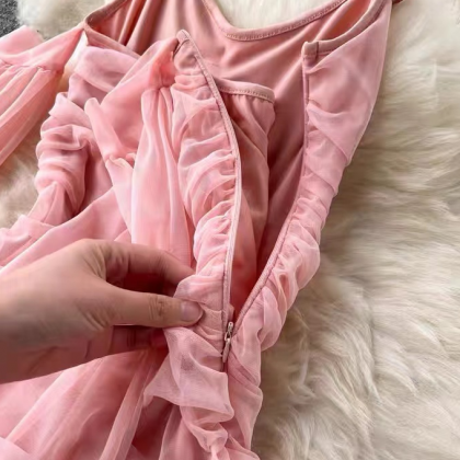 Sweet Pink Off Shoulder Dress