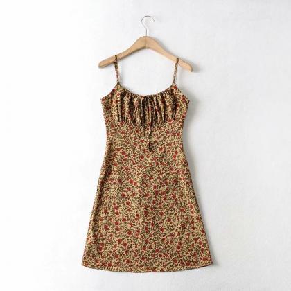 Flower Print Slim-fitting High-waisted Dress