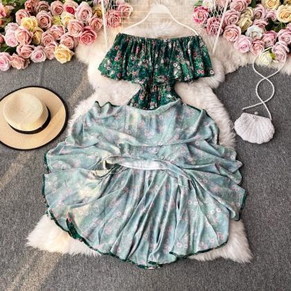 Sexy Floral Chiffon Off-shoulder Vacation Dress