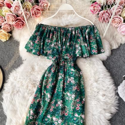 Sexy Floral Chiffon Off-shoulder Vacation Dress