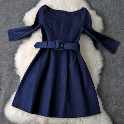 Slim And Elegant Blue Denim Dress Yt11104ur