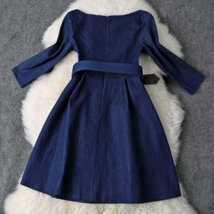 Slim And Elegant Blue Denim Dress Yt11104ur