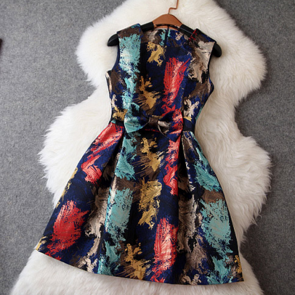 Butterfly Festival Fashion Color Jacquard Dress..