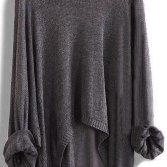 Long-sleeved Knit Shirt Batwing Loose Asymmetric..