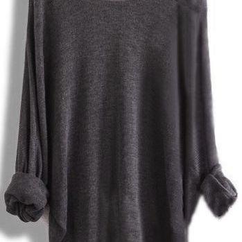 Long-sleeved Knit Shirt Batwing Loose Asymmetric..