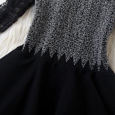 Slim Beaded Lace Long-sleeved Dress Gr11404uy