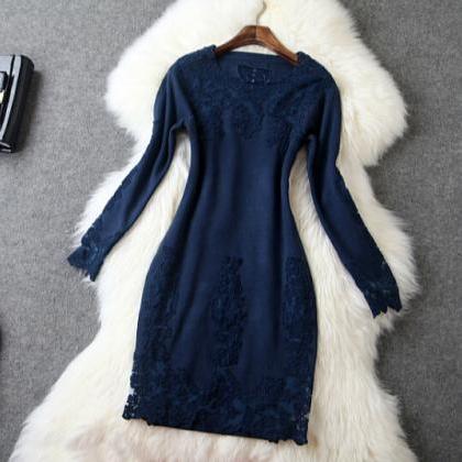Slim Package Hip Long-sleeved Embroidered Dress..