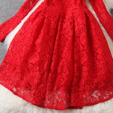 Fashion Long-sleeved Lace Princess Dress Gf11608jh