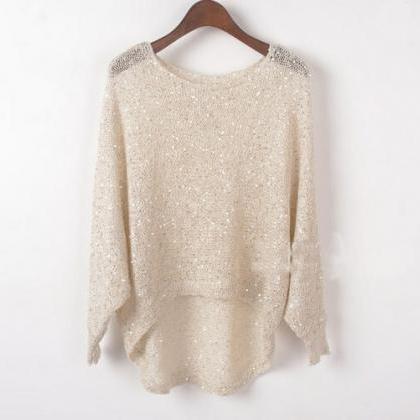 Loose Long-sleeved Sequined Knit Sweater Fg11903jh