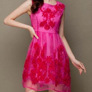 Sweet round neck embroidered dress ..