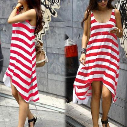 Casual Striped Sleeveless Dress Er12407jk