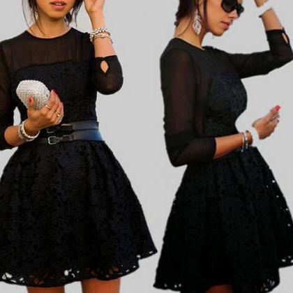 Black Lace Flowers Embroidered Dress We12717op