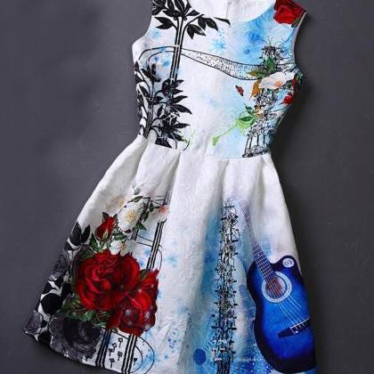Vintage Jacquard Printed Sleeveless Vest Dress..