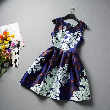 Hit Color Printing Stitching Sleeveless Dress..